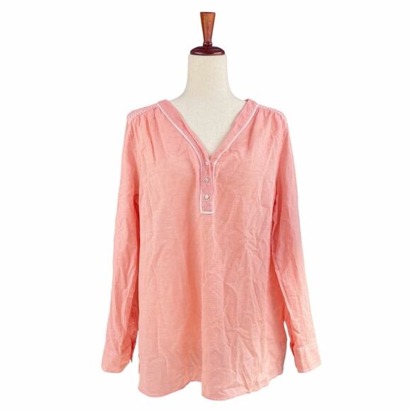 TOMMY HILFIGER 100% Cotton Boyfriend Long-Sleeve Roll Tab Popover Top Size L - Picture 1 of 8